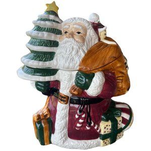 Rose Garden Santa Claus w/Christmas Tree & Presents Ceramic Cookie Jar 12"